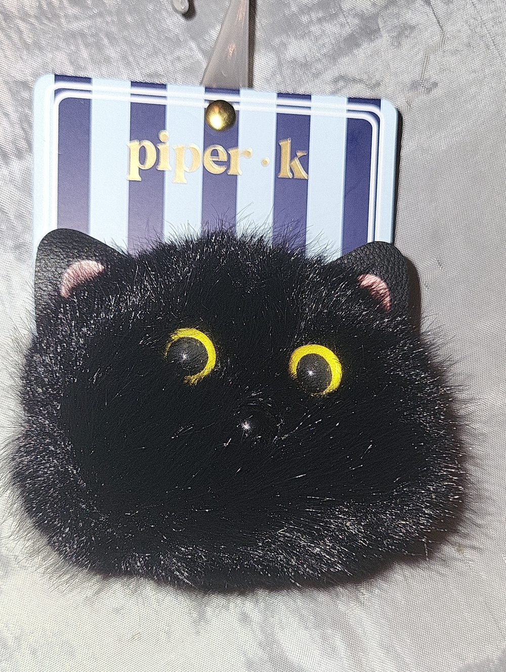Piper K Black Furry Cat HAIR CLIP with Yellow Eyes TL M